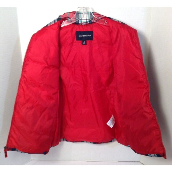 Lands End Vest Wmn S Red Plaid Feather Down Puffer Quilted Zip Preppy Outdoors - Picture 10 of 12